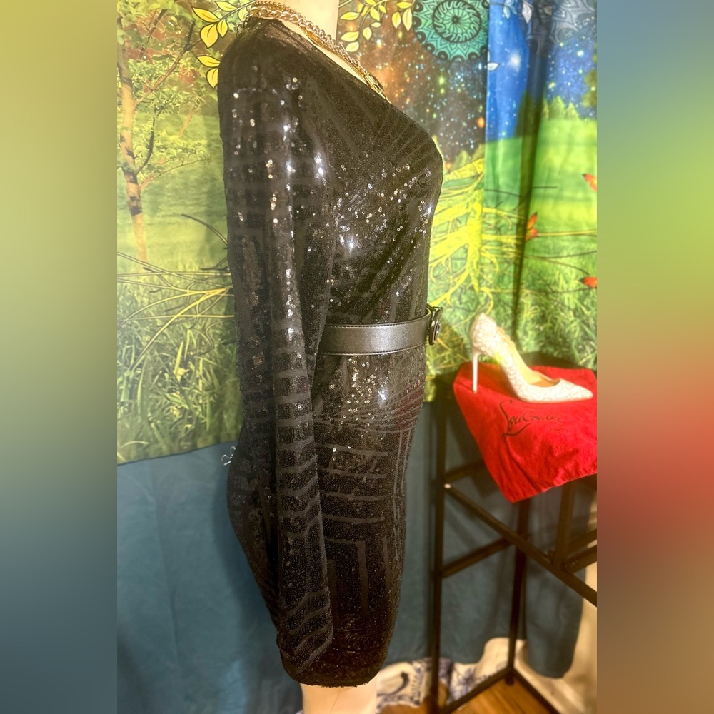 Acevog Black Sequin Long Sleeve Dress ~NWOT